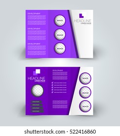 Brochure mock up design template for business, education, advertisement. Trifold booklet editable printable vector illustration. Purple color.
