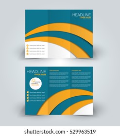 Brochure mock up design template for business, education, advertisement. Trifold booklet editable printable vector illustration. Blue and orange color