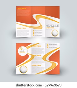 Brochure mock up design template for business, education, advertisement. Trifold booklet editable printable vector illustration. Orange color