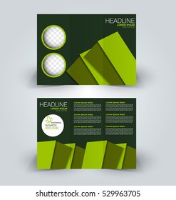 Brochure mock up design template for business, education, advertisement. Trifold booklet editable printable vector illustration. Green color