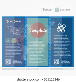 Brochure mock up design template for business, education, advertisement. Trifold booklet editable printable vector illustration. The bright blue color.