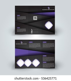 Brochure mock up design template for business, education, advertisement. Trifold booklet editable printable vector illustration. Black and purple color