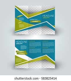 Brochure mock up design template for business, education, advertisement. Trifold booklet editable printable vector illustration. Blue and green color