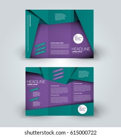 Brochure mock up design template for business, education, advertisement. Trifold booklet editable printable vector illustration. Purple and green color.
