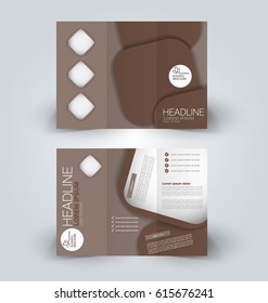 Brochure mock up design template for business, education, advertisement. Trifold booklet editable printable vector illustration. Brown color.