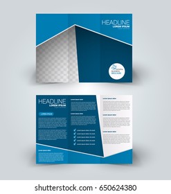 Brochure mock up design template for business, education, advertisement. Trifold booklet editable printable vector illustration. Blue color