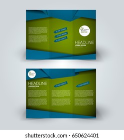 Brochure mock up design template for business, education, advertisement. Trifold booklet editable printable vector illustration. Blue and green color