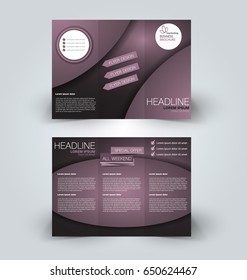 Brochure mock up design template for business, education, advertisement. Trifold booklet editable printable vector illustration. Purple color
