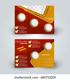 Brochure mock up design template for business, education, advertisement. Trifold booklet editable printable vector illustration. Orange and red color.