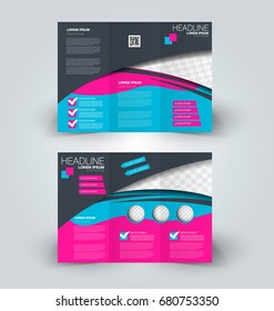 Brochure mock up design template for business, education, advertisement. Trifold booklet editable printable vector illustration. Blue and pink color.