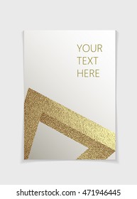 Brochure with modern gold geometric elements. Cover page design template in A4 size, vector. Can use for Leaflet, brochure, book, magazine, document template, invitation card, flyer.