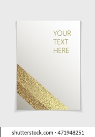 Brochure with modern gold geometric elements. Cover page design template in A4 size, vector. Can use for Leaflet, brochure, book, magazine, document template, invitation card, flyer.