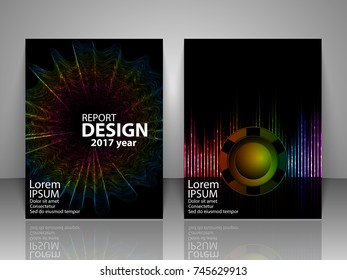 Brochure with musical waves and a speaker. Report, flyer, business layout, presentation template A4 size. Vector illustration.