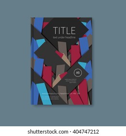 brochure or notebook first page with overlayed cut stickers, papers / book design cover template
