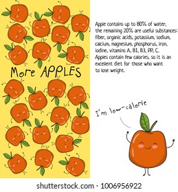 brochure on the benefits of apples. vector fruits. cartoon character apple