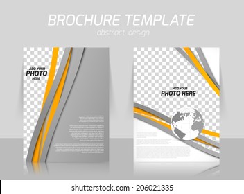 Brochure with orange and gray lines and globe for booklet cover design