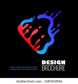 Brochure, poster and flyer design with splash and liquid flat blue and red shape on black background, vector illustration.