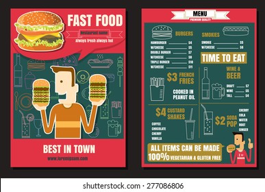 Brochure or poster Restaurant fast foods burger menu with people vector format eps10