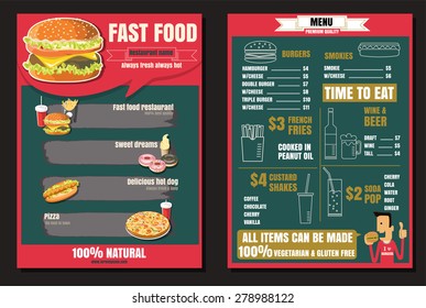 Brochure or poster Restaurant fast foods menu with people vector format eps10