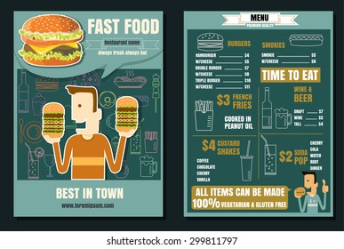 Brochure or poster Restaurant fast foods burger menu with people and line icon food and drink vector format eps10