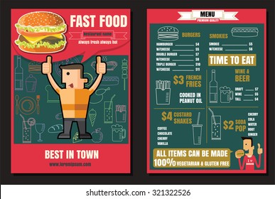 Brochure or poster Restaurant fast foods burger menu with people vector format eps10