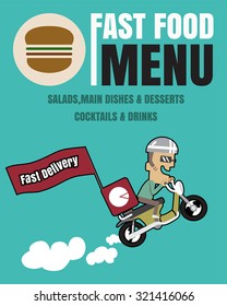 Brochure or poster Restaurant fast foods menu with people fast delivery vector format eps10