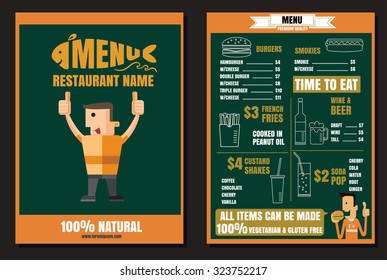 Brochure or poster Restaurant fast foods burger menu with people vector format eps10