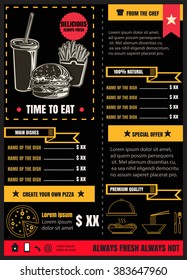 Brochure or poster Restaurant  food menu with Chalkboard Background vector format eps10