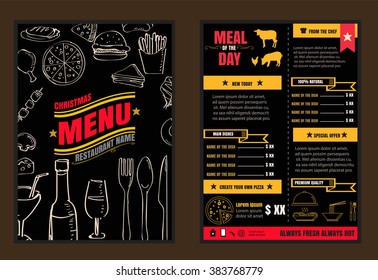 Brochure or poster Restaurant  food menu with Chalkboard Background vector format eps10