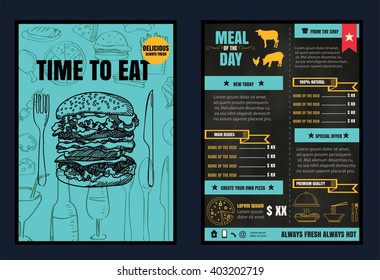 Brochure or poster Restaurant  food menu with Chalkboard Background vector format eps10
