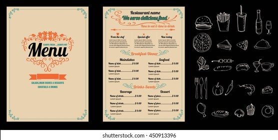 Brochure or poster Restaurant  food menu with Chalkboard Background vector format eps10