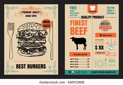 Brochure or poster Restaurant  food menu with Chalkboard Background vector format eps10