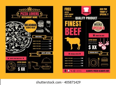 Brochure or poster Restaurant  food  pizza menu with Chalkboard Background vector format eps10