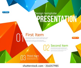 Brochure or Presentation Template with Colorful Triangles. Vector illustration. 