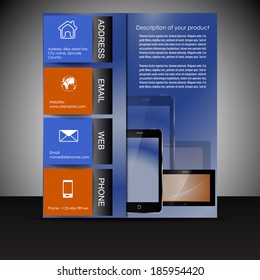 Brochure presentation template with mobile phone, tablet/vector illustration