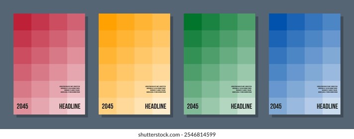 brochure red yellow green blue gradient cover vector template, education notepad or science catalog design, four colors posters set