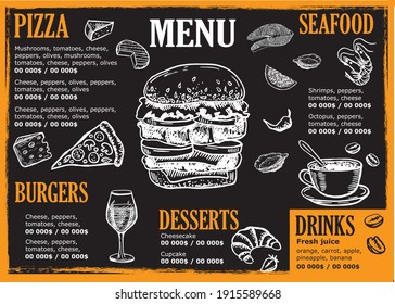 Brochure Restaurant , menu, Smoothie, template design. Food flyer. Hand-drawn style.