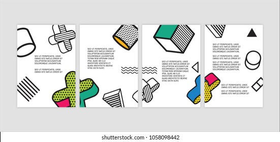 Brochure set in a4 format. Pop art geometric background with colorful graphic elements. Design Background with 3d elements. Vector eps 10