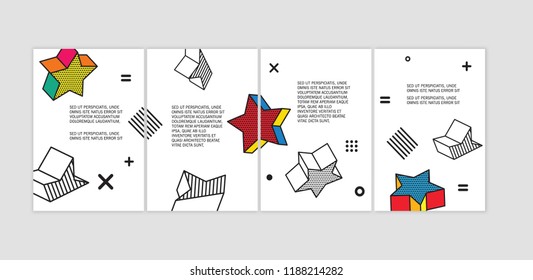 Brochure set in a4 format. Pop art geometric background with colorful graphic elements. Design Background with 3d elements. Vector eps 10