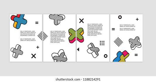 Brochure set in a4 format. Pop art geometric background with colorful graphic elements. Design Background with 3d elements. Vector eps 10