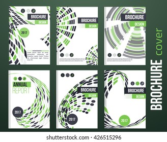 Brochure set green cover design templates with abstract geometric linear shapes for your business