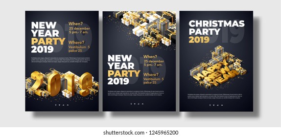 brochure set new year 2019 place for text brochure set new year 2019 place for text