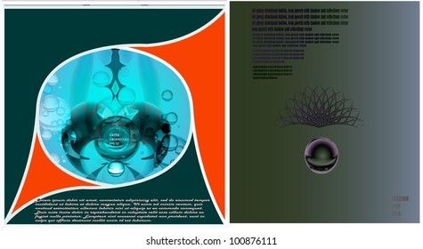 Brochure Space, atom, water and  wave. Vector template of the brochure for water and bubbles. Vector. EPS 10