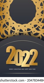 Brochure template 2022 Merry christmas and Happy new year black color with vintage gold ornament
