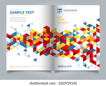 Brochure Template abstract geometric with polygonal triangles colorful on white background and simple text. Business book cover design. Annual report, Magazine, Poster, Corporate Presentation