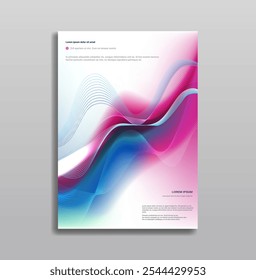 Brochure Template with Abstract Gradient Cover for advertising and corporate branding. Dynamic wave patterns with vibrant pink and blue gradients. A4 format for flyers and presentations