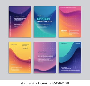 Brochure Template with Abstract Gradient Cover for advertising and company branding. Smooth color transitions with wave patterns and dotted overlays. A4 format for magazines posters and marketing