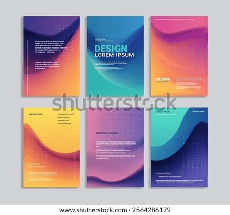 Brochure Template with Abstract Gradient Cover for advertising and company branding. Smooth color transitions with wave patterns and dotted overlays. A4 format for magazines posters and marketing