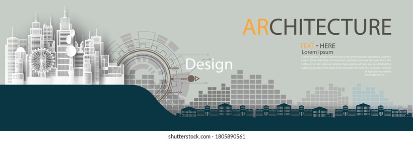 Brochure template banner design building modern architecture construction, Brochure poster vector template design with promotion text for presentation business concept, Abstract modern urban building.