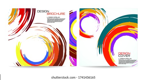 Brochure template of brush stroke colorful circles for your design. Magazine, cover, poster, book, presentation, advertising. Abstract vector background